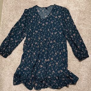 SHEIN Green Floral Long Sleeve Dress